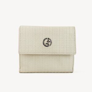 Giorgio Armani Cream Textured-Faux-Leather Crystal-Logo Compact Wallet